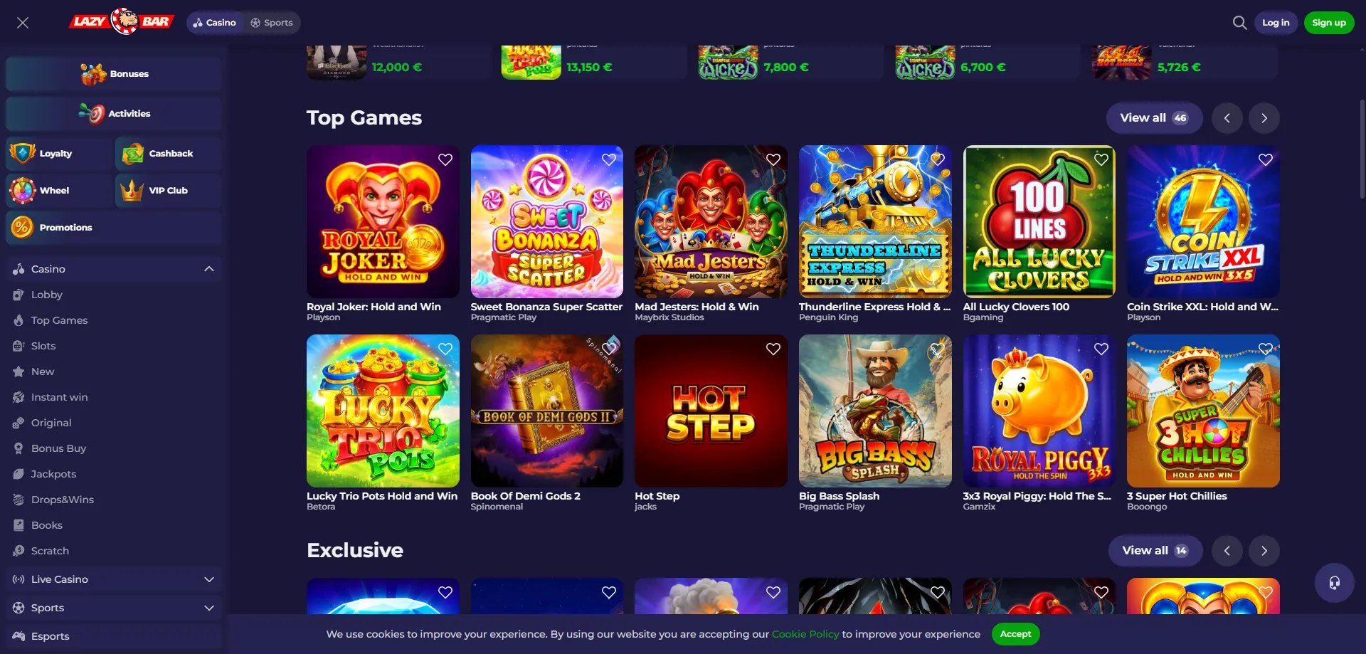 Slot machine e giochi da tavolo su Lazybar Casino &mdash; catalogo completo