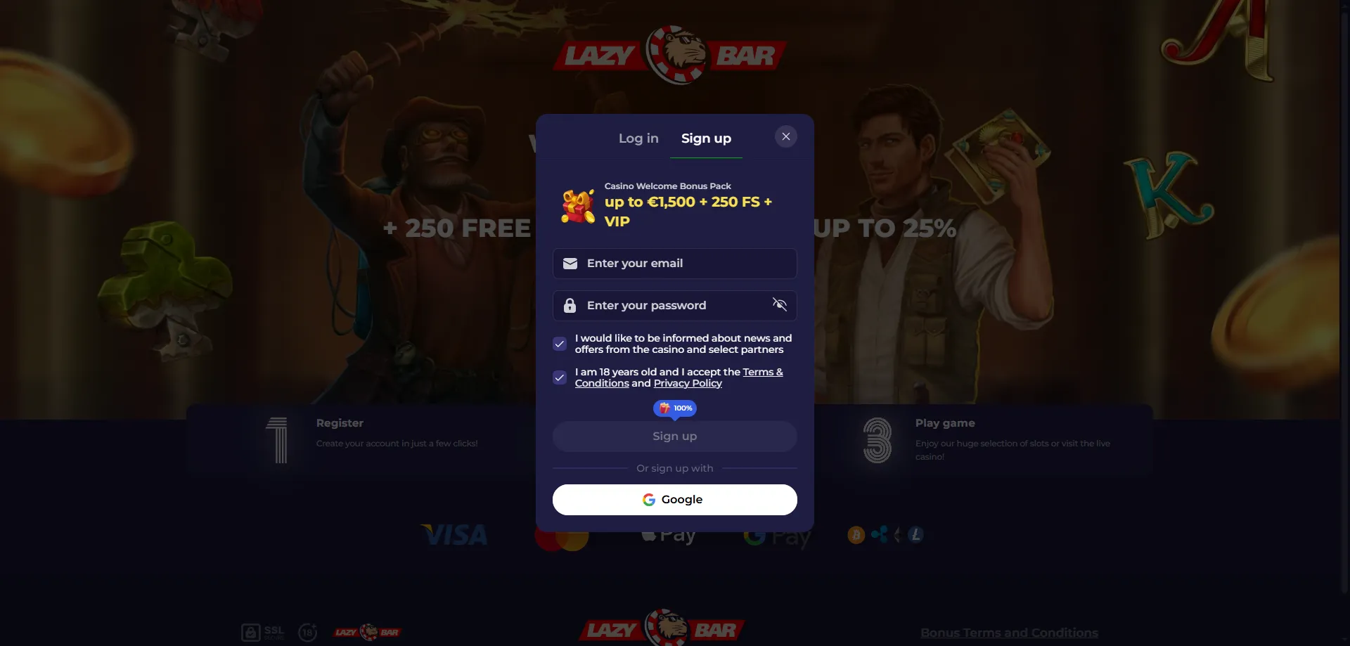 Registrazione rapida a Lazybar Casino Italia &mdash; crea il tuo account